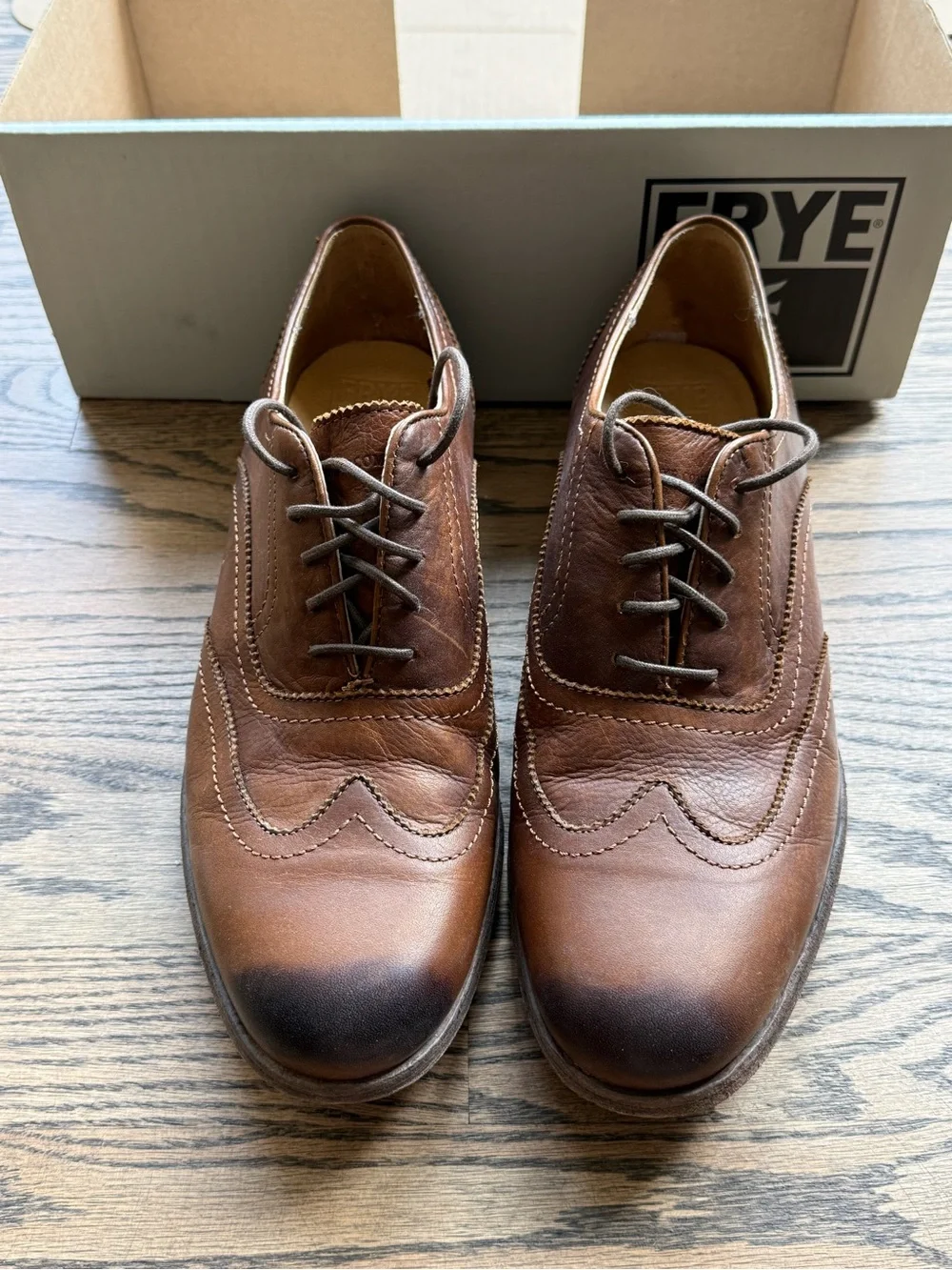 Frye Brown Leather Wingtip Derby Oxfords